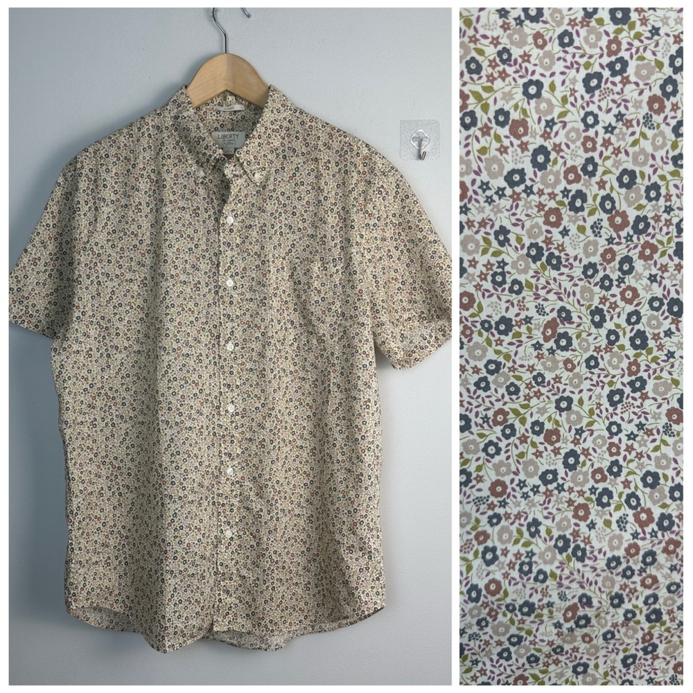 J. Crew Mens Liberty Art Fabric Classic Fit Button Down Shirt Short Sleeve Large